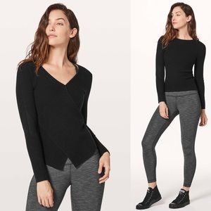 Lululemon Wrap It Back Sweater Black Knit Sexy Reversible Long Sleeve Size 2